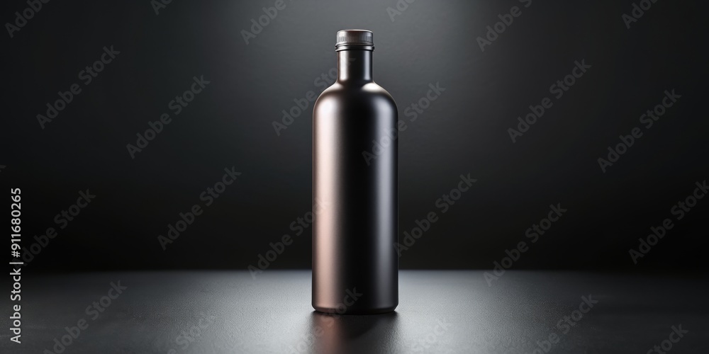 Black Bottle Mockup on a Dark Background, Mockup, Bottle, Minimalist , Design Black Bottle Mockup on a Dark Background, Mockup, Bottle, Minimalist , Design