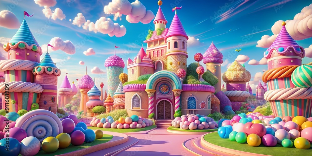 Candy Castle in a Dreamy Land, digital art, fantasy, whimsical, colorful, castle, candy Candy Castle in a Dreamy Land, digital art, fantasy, whimsical, colorful, castle, candy