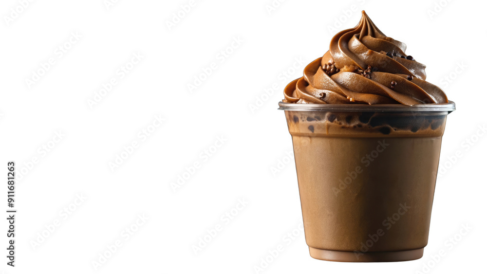 Chocolate dessert topped with whipped cream isolated on a transparent background. Chocolate dessert topped with whipped cream isolated on a transparent background.