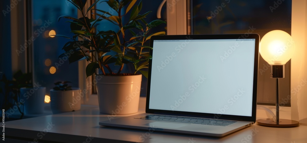 close up of an open laptop with a blank screen, set on a table in front of or behind three people close up of an open laptop with a blank screen, set on a table in front of or behind three people
