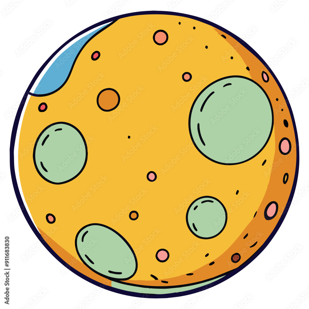 Fototapeta premium Yellow planet with green craters isolated icon. Vector illustration