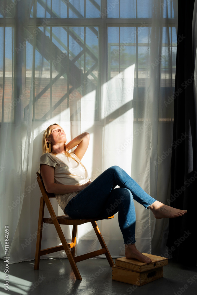 woman sitting at sunlight woman sitting at sunlight