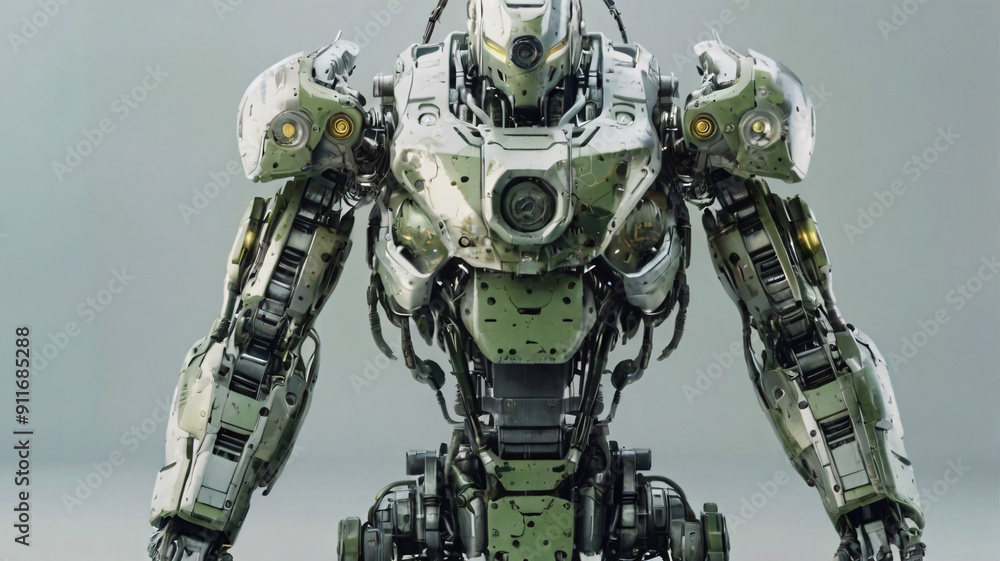Giant Gray Mechanical Robot in a Standing Position Giant Gray Mechanical Robot in a Standing Position