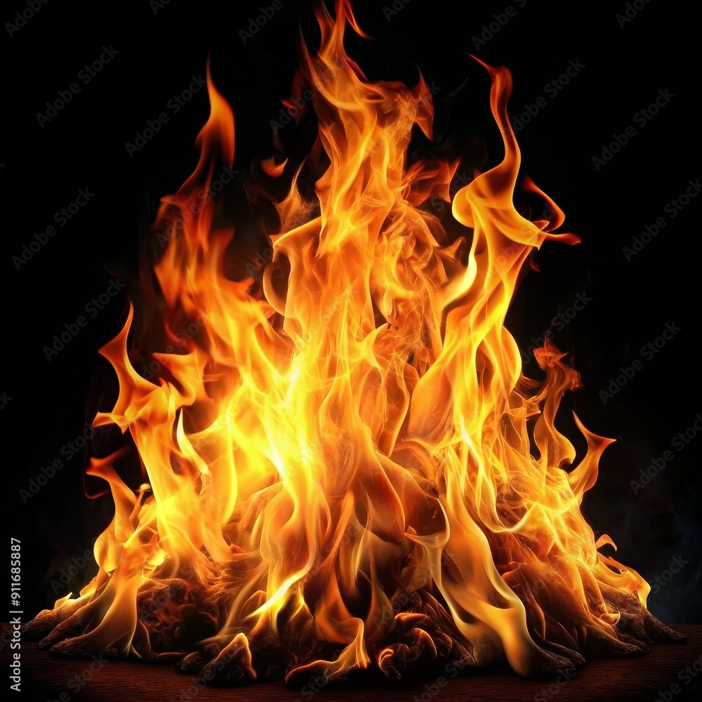 Fiery Inferno Orange and Yellow Flames on Black Background, Flames, Fire, Hot, Burning, Heat Fiery Inferno Orange and Yellow Flames on Black Background, Flames, Fire, Hot, Burning, Heat