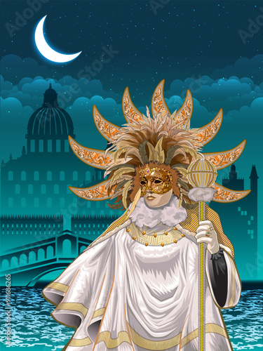 A Venetian masked model posed during the night of the Carnival in Venice