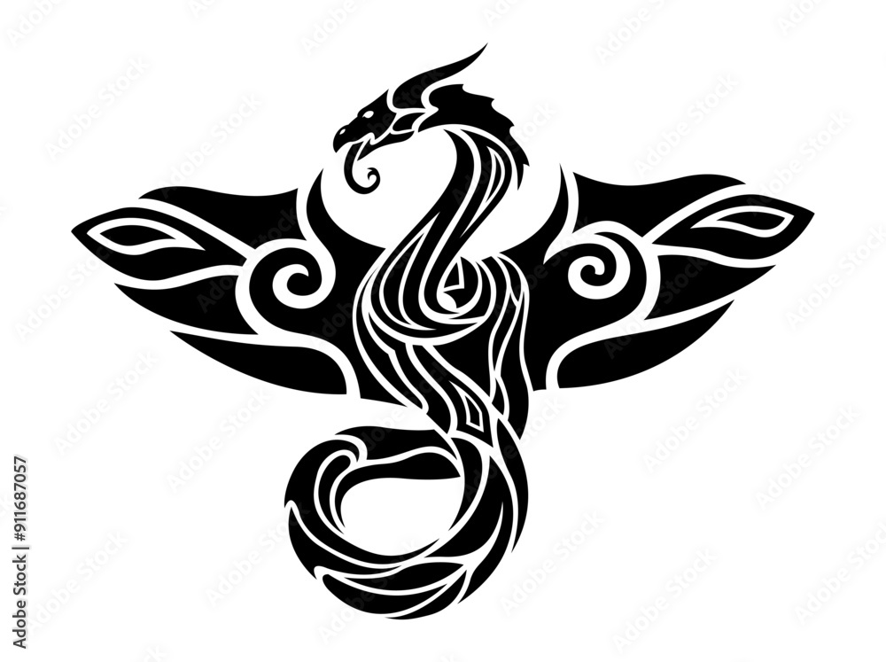 Black and white tattoo art with flying dragon Black and white tattoo art with flying dragon
