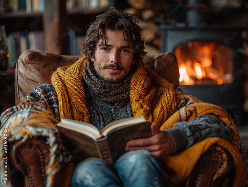 Man Relaxing in a Cozy Cabin Man Relaxing in a Cozy Cabin