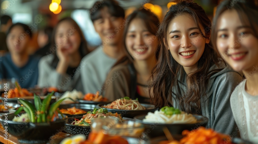 Smiling Friends Enjoying Delicious Food Together Smiling Friends Enjoying Delicious Food Together