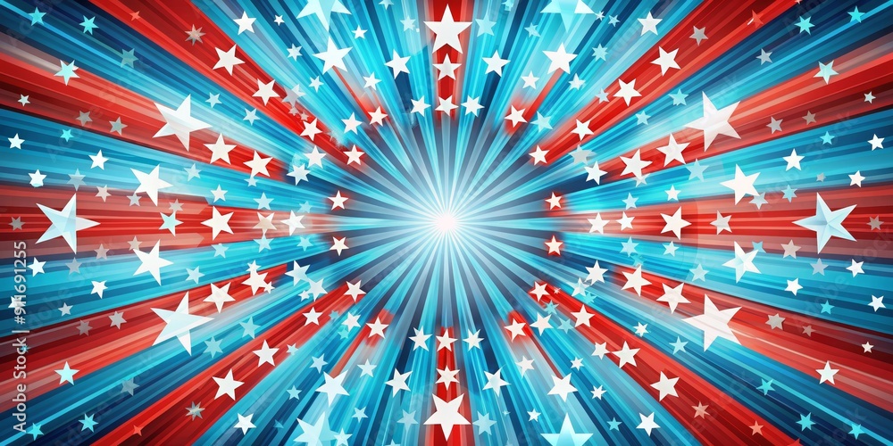 Fototapeta premium Red, White, and Blue Starburst, American Flag, Patriotic, Stars, Celebration