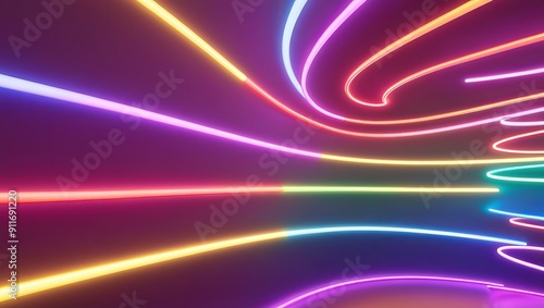 3d render, abstract colorful randomized background illuminated with colorful random neon light. Glowing curvy line. Simple wallpaper. 8k UHD