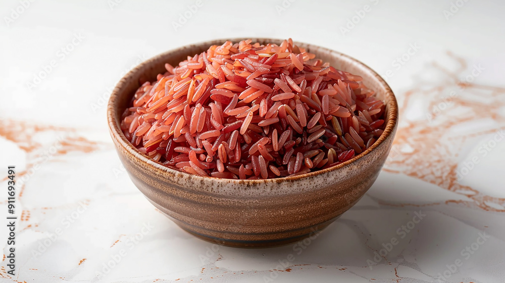 wide macro closeup cover background banner photo of of raw Basmati red rice in ceramic bowl with blank white space wide macro closeup cover background banner photo of of raw Basmati red rice in ceramic bowl with blank white space