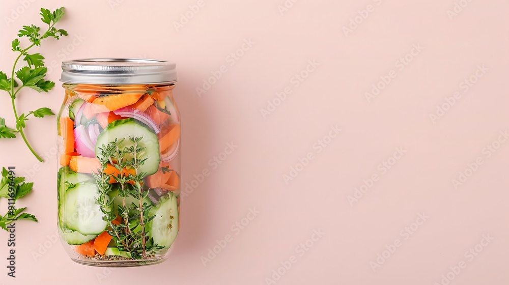 Jar of pickled vegetables on a pink background. Minimalistic flat lay style with space for text. Ideal for banners, marketing materials, backgrounds, and food-related designs.
Jar of pickled vegetables on a pink background. Minimalistic flat lay style with space for text. Ideal for banners, marketing materials, backgrounds, and food-related designs.