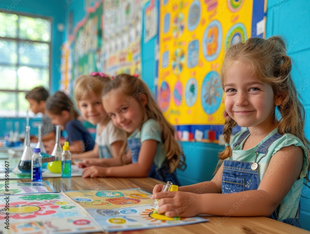 Fototapeta premium Little Girl Smiling in Classroom