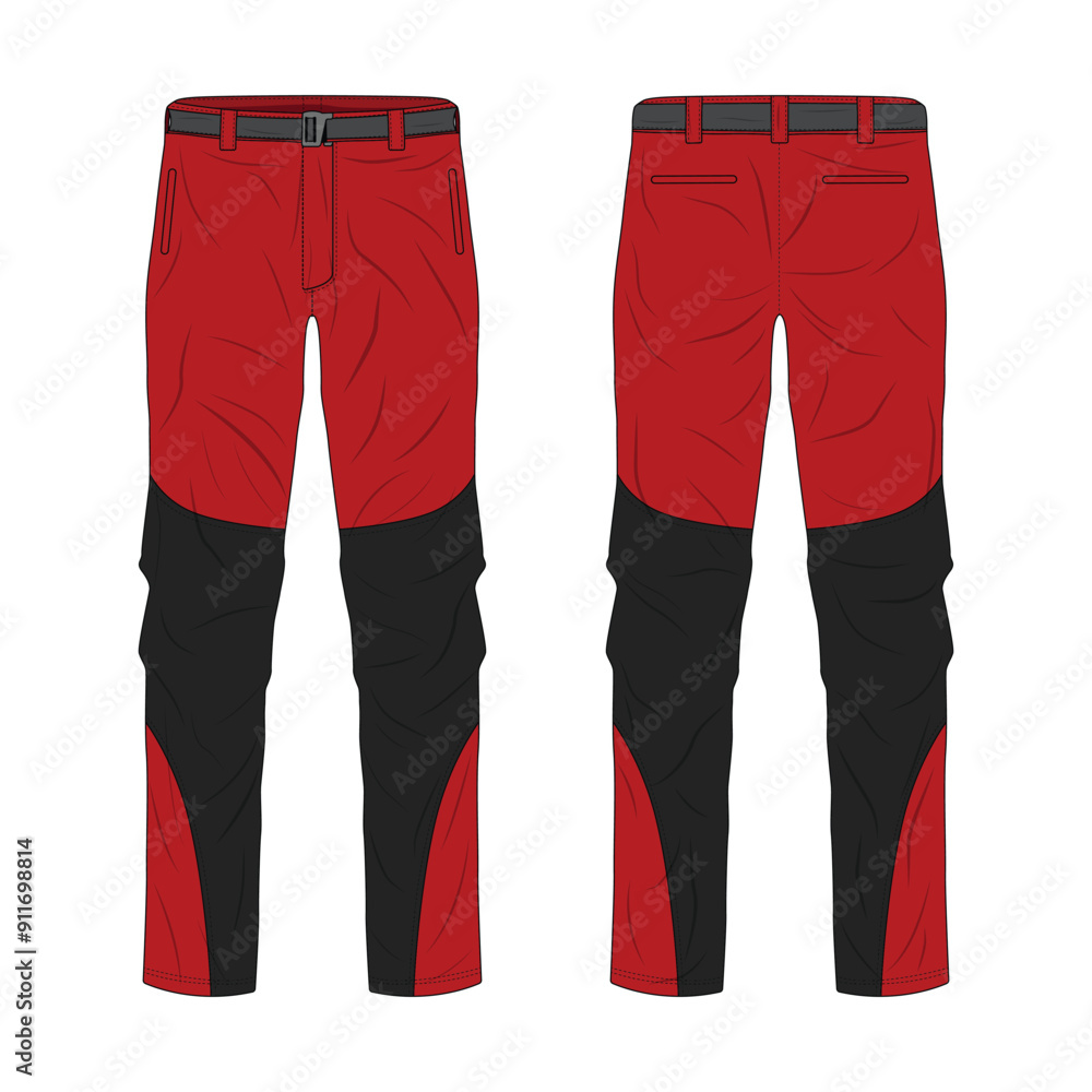 Red and black hiking pants mockup front and back view Red and black hiking pants mockup front and back view