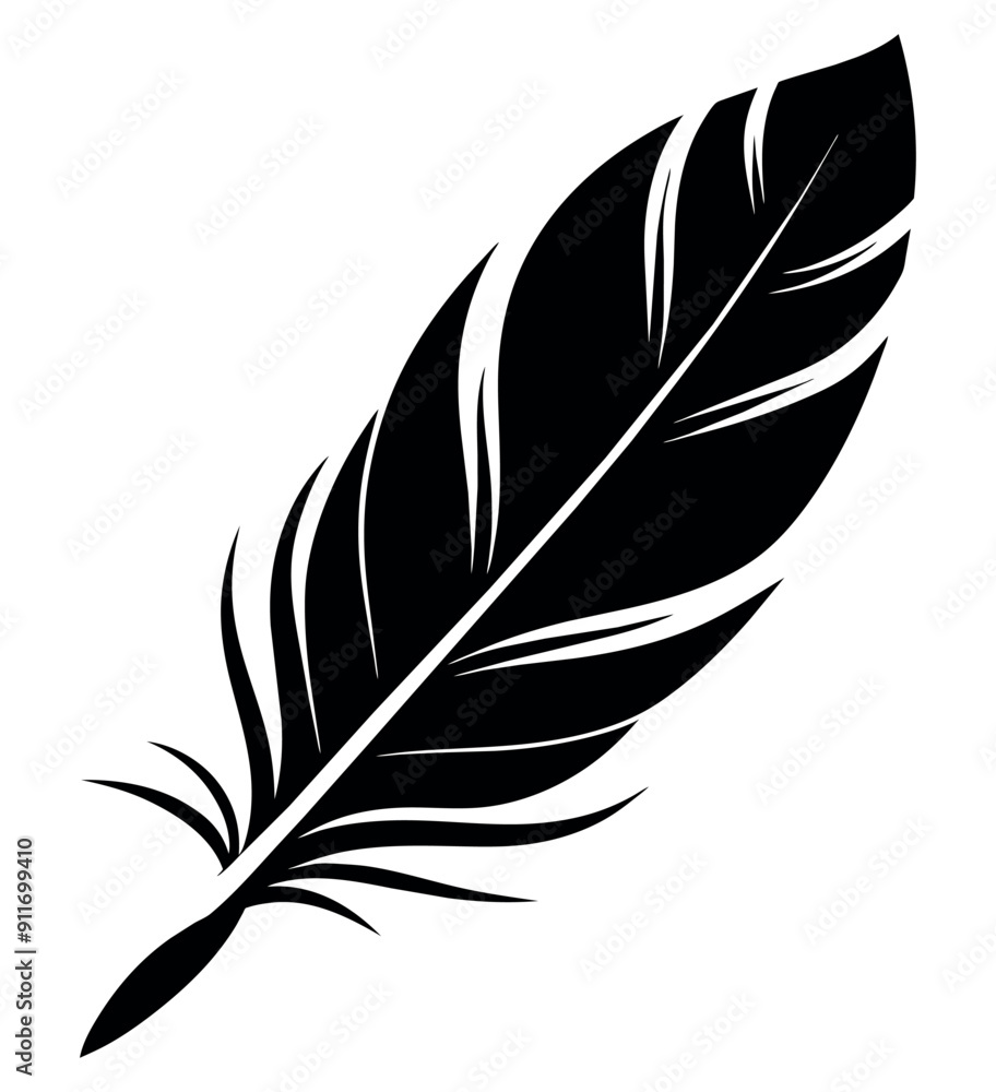 Black feather silhouette icon isolated icon. Vector illustration Black feather silhouette icon isolated icon. Vector illustration