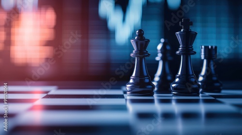 Wallpaper Mural A strategic chess game in low light, featuring black pieces on a checkered board, symbolizing competition and strategy. Torontodigital.ca