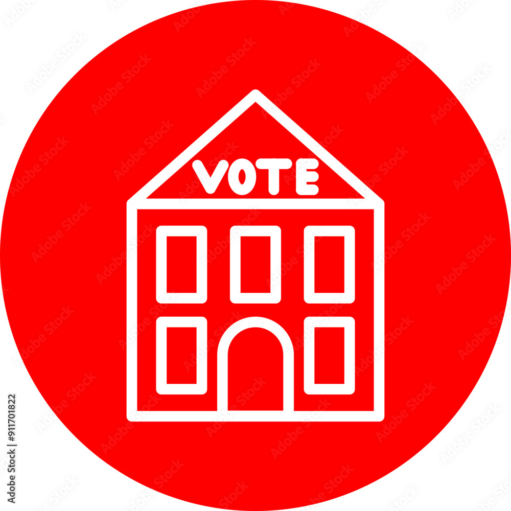 Election Polling Station Vector Line White Circle Red Election Polling Station Vector Line White Circle Red