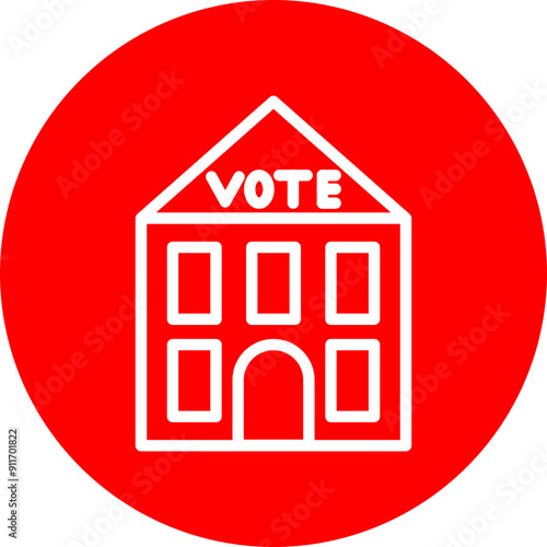 Election Polling Station Vector Line White Circle Red