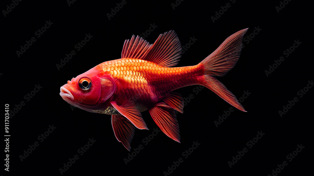 Fototapeta premium Striking Red Fish Showcased Against a Solid Black Background, Emphasizing Its Bold Colors and Intricate Details