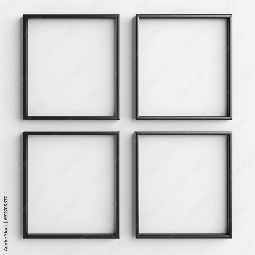 Minimalist four square black frames on a white wall with clean lines
Minimalist four square black frames on a white wall with clean lines
