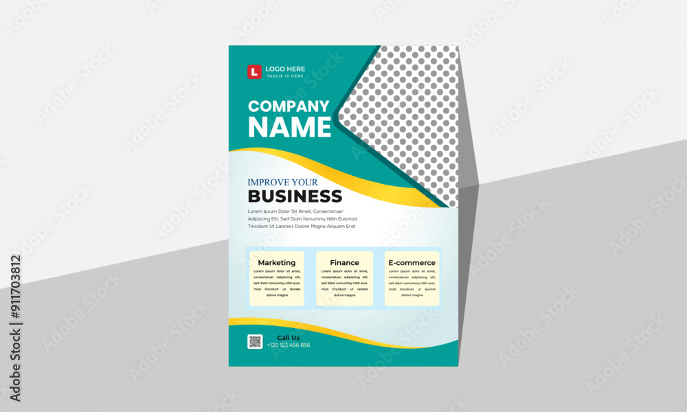 Obraz premium Business Brochure Template Design with Green and Yellow Elements