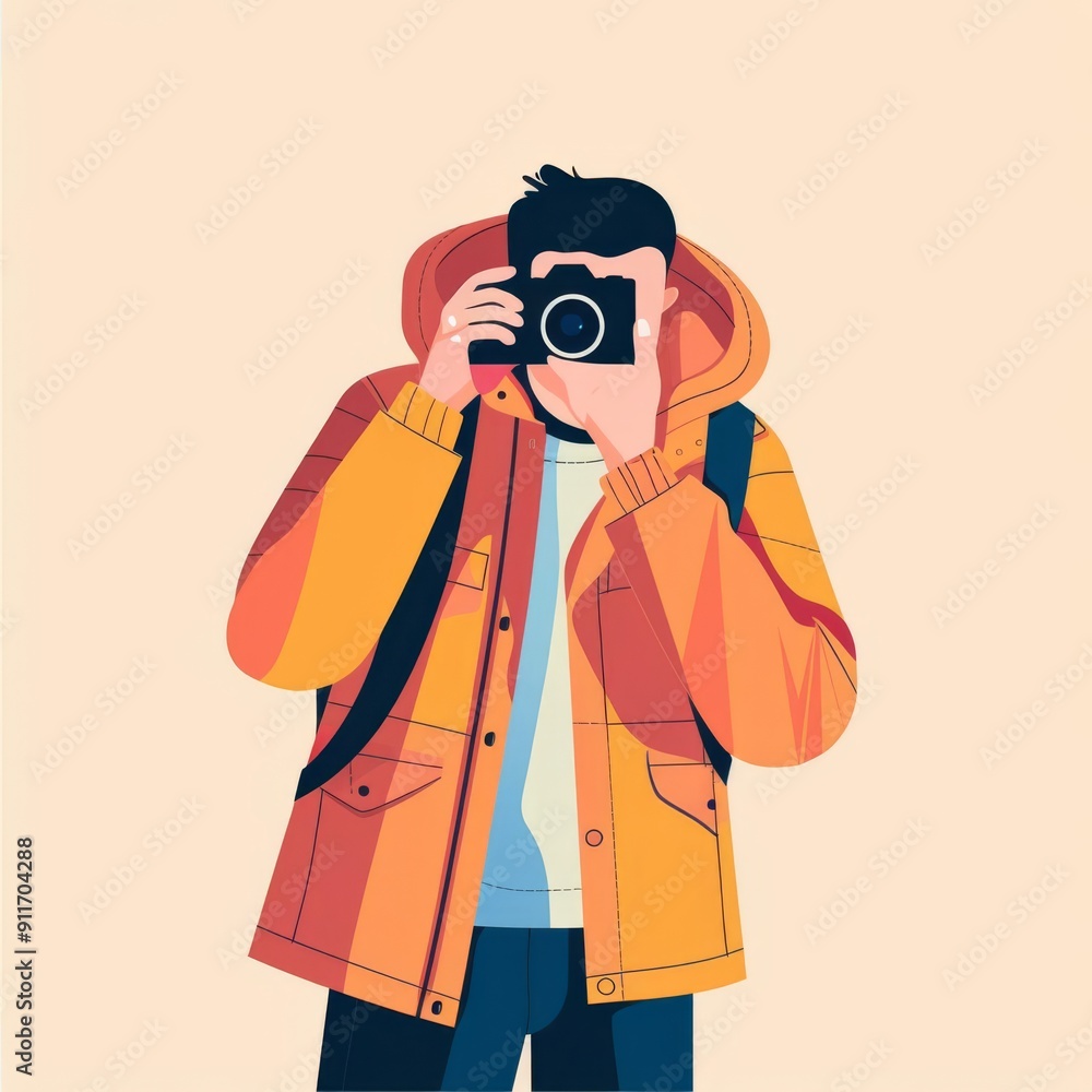 Taking flash photos flat design front view photography theme cartoon drawing Complementary Color Scheme Taking flash photos flat design front view photography theme cartoon drawing Complementary Color Scheme