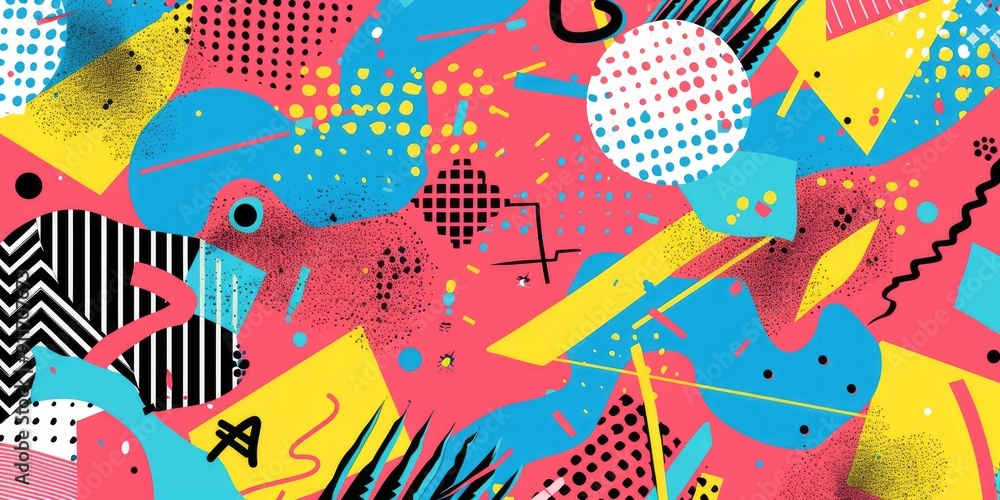 Fototapeta premium Abstract geometric shapes, vibrant colors, and patterns.