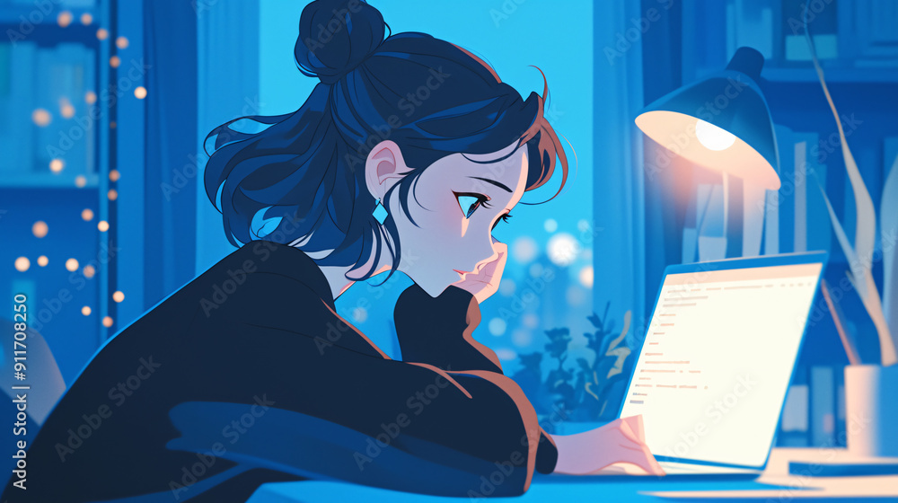Girl using a laptop for work and studies Girl using a laptop for work and studies
