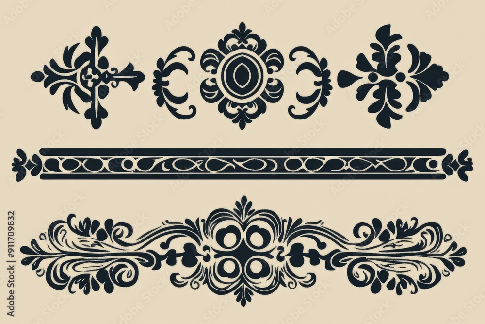 Dingbat Ornament Art: 5 Decorative Line Separators with Retro Style Illustrations Dingbat Ornament Art: 5 Decorative Line Separators with Retro Style Illustrations