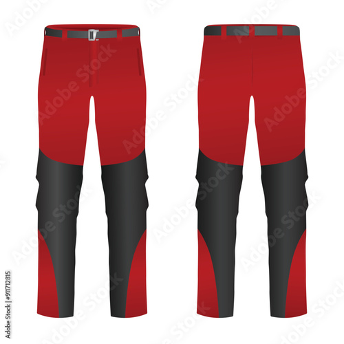 Red and black outdoor hiking pants template