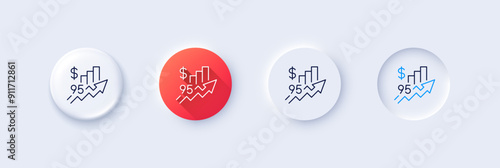 Rise price line icon. Neumorphic, Red gradient, 3d pin buttons. Petrol excise duty sign. Tax rate symbol. Line icons. Neumorphic buttons with outline signs. Vector