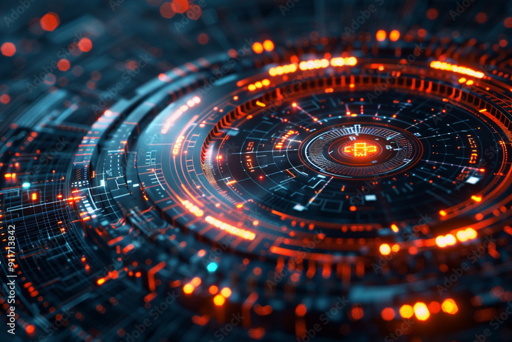 Creative Digital Tech Circle on Dark Background: 3D Rendering of Big Data and Technology Concept Creative Digital Tech Circle on Dark Background: 3D Rendering of Big Data and Technology Concept