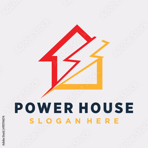 Vector house logo with modern gradient electric power concept and business card design premium vector