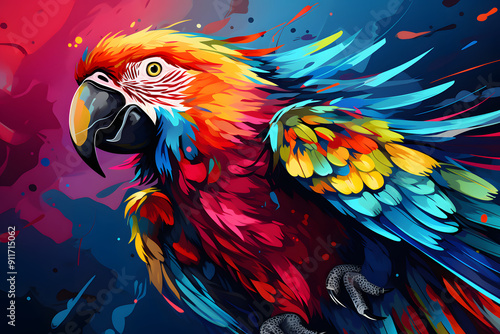 Creative parrot head illustration in pop art style Generative Ai,