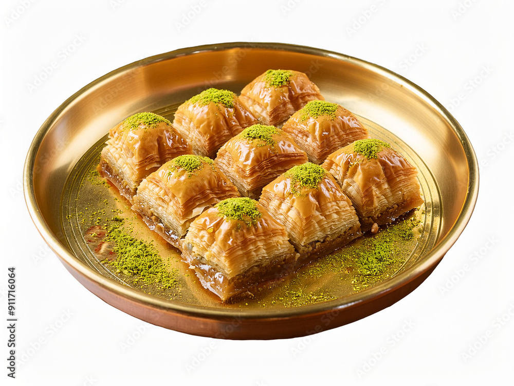 Turkish Baklava with Pistachio on white background isolated, close up Turkish Dessert, Pistachio Baklava Turkish Baklava with Pistachio on white background isolated, close up Turkish Dessert, Pistachio Baklava