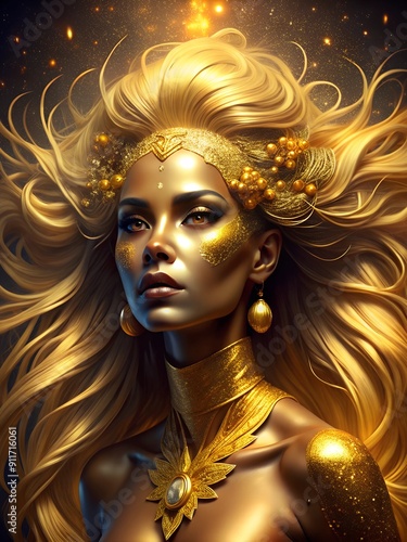 woman with golden make up and hairstyle