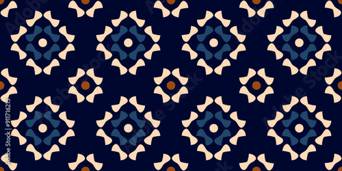 Vintage indian style pattern decorative background geometric motif floral design. Square elements diamond shapes texture. Scarf, dress, shirt textile fabric swatch. Easy to recolor allover print block