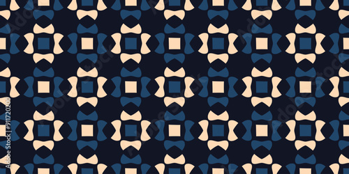 Elegant stars seamless pattern grid background geometric motif floral design. Square elements diamond shapes texture. Scarf, dress, shirt textile fabric swatch. Easy to recolor allover print block.