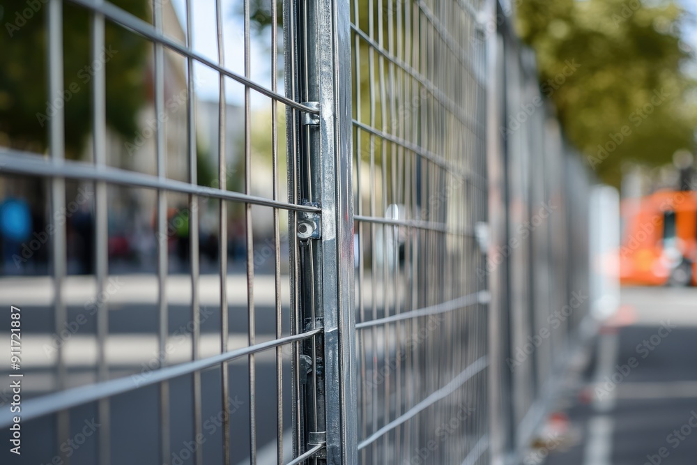 Obraz premium Temporary Fencing Zone: Steel Mobile Fence for Territory Protection