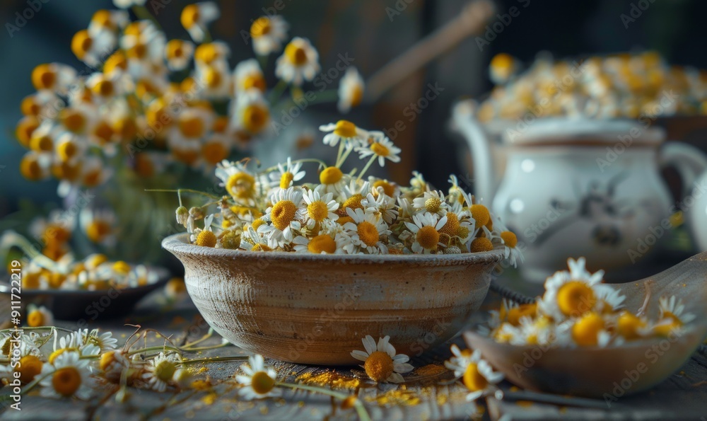 Dried chamomile flowers ready for tea Dried chamomile flowers ready for tea