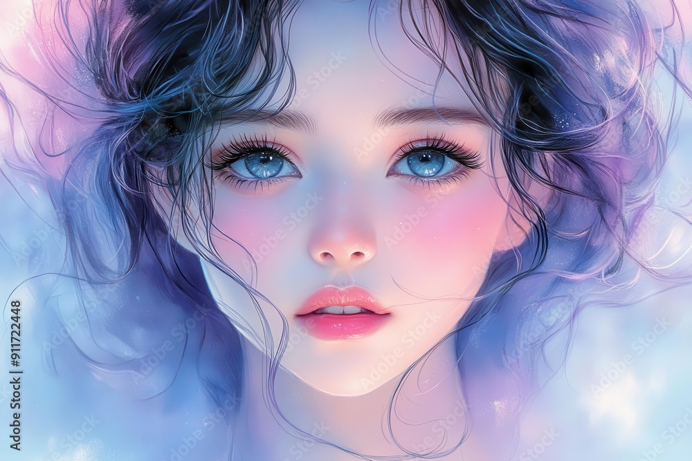 handdrawn anime girl with ethereal beauty flowing hair delicate features soft pastel palette dreamy background elegant linework emotive eyes whimsical and romantic style handdrawn anime girl with ethereal beauty flowing hair delicate features soft pastel palette dreamy background elegant linework emotive eyes whimsical and romantic style
