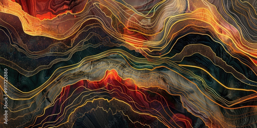 Obraz premium Abstract art with gold veins and glitter.