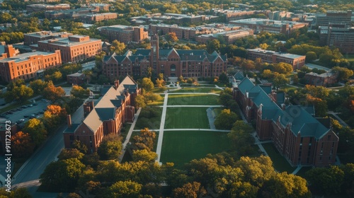 Large Campus Aerial. Public University Architecture in Downtown Minneapolis Twin Cities, Minnesota
