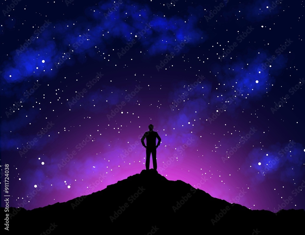 Fototapeta premium Milky Way and person on the mountain peak