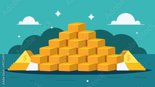 A lot of money and gold bar vector illustration