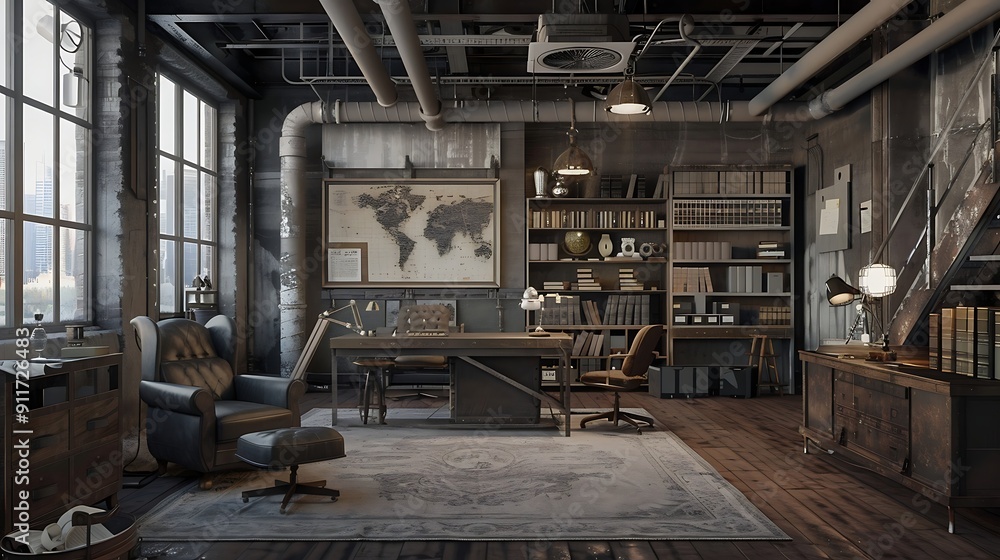 Interior of modern loft office with gray walls, concrete floor, rows of computer tables and chairs. Interior of modern loft office with gray walls, concrete floor, rows of computer tables and chairs.