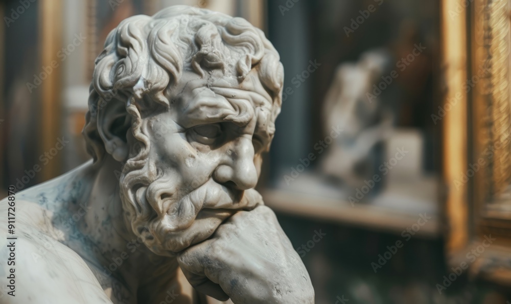 Marble statue of a thoughtful man in a museum Marble statue of a thoughtful man in a museum