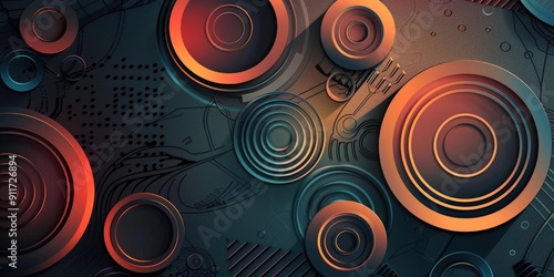 Abstract black background with metallic circles.