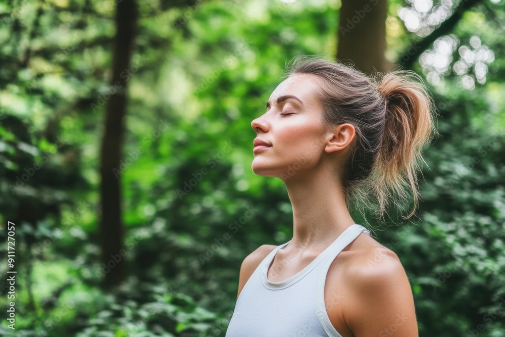 Mindful Serenity: Young Woman Practicing Meditation in Lush Green Forest Setting Mindful Serenity: Young Woman Practicing Meditation in Lush Green Forest Setting