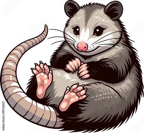 illustration of a cute cartoon opossum